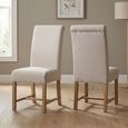 Chateau Dining Chair - Set of 2 - Roll Back - Beige - Fabric and Rustic Pine