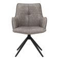 Jacob Swivel Dining Armchair - Set of 2 - Grey and Black - Faux Leather and Metal