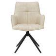 Jacob Swivel Dining Armchair - Set of 2 - Ivory and Black - Faux Leather and Metal