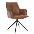 Jacob Swivel Dining Armchair - Set of 2 - Tan and Black - Faux Leather and Metal