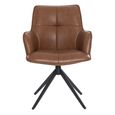Jacob Swivel Dining Armchair - Set of 2 - Tan and Black - Faux Leather and Metal