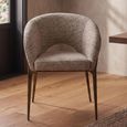 Kenzi Dining Armchair - Curved Back - Mocca Linear - Fabric and Wood