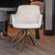 Aline Swivel Dining Armchair - White Chenille and Gold - Fabric and Metal