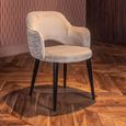 Giovanna Natural Khaki Fabric Dining Armchair with Black Legs