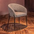 Kenzi Dining Chair - Curved Back - Mocca Linear - Fabric and Wood
