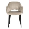 Giovanna Natural Khaki Fabric Dining Armchair with Black Legs