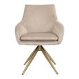Lisonne Natural Khaki Velvet Fabric Swivel Dining Chair with Brushed Gold Legs
