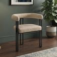 Bloom Dining Armchair - Set of 2 - Curved Back - Oatmeal Soft Weave and Black - Fabric and Metal