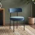 Flora Dining Chair - Set of 2 - Curved Back - Blue Velvet and Black - Fabric and Metal