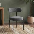 Flora Dining Chair - Set of 2 - Curved Back - Charcoal Boucle and Black - Fabric and Metal