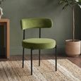 Flora Dining Chair - Set of 2 - Curved Back - Olive Green Velvet and Black - Fabric and Metal