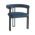 Bloom Dining Armchair - Set of 2 - Curved Back - Blue Velvet and Black - Fabric and Metal