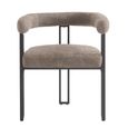 Bloom Dining Armchair - Set of 2 - Curved Back - Taupe Soft Weave and Black - Fabric and Metal