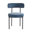 Flora Dining Chair - Set of 2 - Curved Back - Blue Velvet and Black - Fabric and Metal