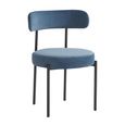 Flora Dining Chair - Set of 2 - Curved Back - Blue Velvet and Black - Fabric and Metal