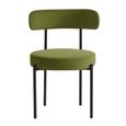 Flora Dining Chair - Set of 2 - Curved Back - Olive Green Velvet and Black - Fabric and Metal