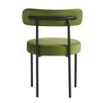 Flora Dining Chair - Set of 2 - Curved Back - Olive Green Velvet and Black - Fabric and Metal