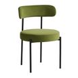 Flora Dining Chair - Set of 2 - Curved Back - Olive Green Velvet and Black - Fabric and Metal