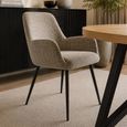 Barley Dining Armchair - Set of 2 - Cream Chenille and Black - Fabric and Metal