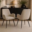 Barley Dining Armchair - Set of 2 - Cream Chenille and Black - Fabric and Metal