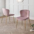 Harper Dining Chair - Set of 2 - Curved Back - Dusky Pink and Gold - Fabric and Metal