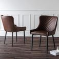 Luxe Dining Chair - Set of 2 - Curved Back - Brown and Black - Faux Leather and Metal