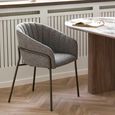 Costa Dining Armchair - Set of 2 - Curved Back - Dark Grey and Black - Fabric and Metal