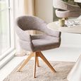 Dover Swivel Dining Armchair - Set of 2 - Curved Back - Brown and Natural - Fabric and Oak