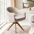 Dover Swivel Dining Armchair - Set of 2 - Curved Back - Sand and Brown - Fabric and Oak
