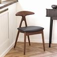 Lanuza Dining Chair - Set of 2 - Curved Back - Dark Brown and Black - Faux Leather and Oak