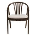Agustin Dining Armchair - Set of 2 - Curved Back - Smoked and Sand - Fabric and Oak