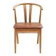Artenara Dining Chair - Set of 2 - Curved Back - Natural and Brown - Faux Leather and Oak