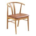 Artenara Dining Chair - Set of 2 - Curved Back - Natural and Brown - Faux Leather and Oak