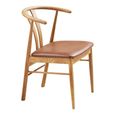 Artenara Dining Chair - Set of 2 - Curved Back - Natural and Brown - Faux Leather and Oak