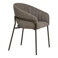 Costa Dining Armchair - Set of 2 - Curved Back - Dark Grey and Black - Fabric and Metal