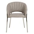 Costa Dining Armchair - Set of 2 - Curved Back - Light Grey and Chrome - Fabric and Metal