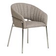 Costa Dining Armchair - Set of 2 - Curved Back - Light Grey and Chrome - Fabric and Metal