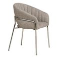Costa Dining Armchair - Set of 2 - Curved Back - Light Grey and Chrome - Fabric and Metal