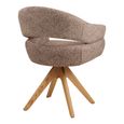Dover Swivel Dining Armchair - Set of 2 - Curved Back - Brown and Natural - Fabric and Oak
