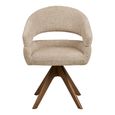 Dover Swivel Dining Armchair - Set of 2 - Curved Back - Sand and Brown - Fabric and Oak