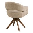 Dover Swivel Dining Armchair - Set of 2 - Curved Back - Sand and Brown - Fabric and Oak
