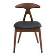 Lanuza Dining Chair - Set of 2 - Curved Back - Dark Brown and Black - Faux Leather and Oak