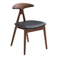 Lanuza Dining Chair - Set of 2 - Curved Back - Dark Brown and Black - Faux Leather and Oak