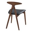Lanuza Dining Chair - Set of 2 - Curved Back - Dark Brown and Black - Faux Leather and Oak