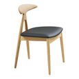 Lanuza Dining Chair - Set of 2 - Curved Back - Natural and Black - Faux Leather and Oak