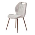 Turin Dining Chair - Set of 2 - Curved Back - Latte and Walnut - Fabric and Wood