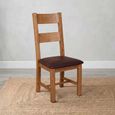 Melbourne Country Dining Chair - Set of 2 - Ladder Back - Rustic and Brown - Oak and Faux Leather