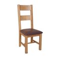 Melbourne Country Dining Chair - Set of 2 - Ladder Back - Rustic and Brown - Oak and Faux Leather