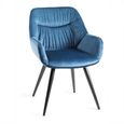 Dali Dining Chairs - Set of 2 - Petrol Blue Velvet - Black Legs