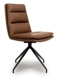 Nobo Swivel Dining Chair - Set of 2 - Tan Faux Leather - Black Legs